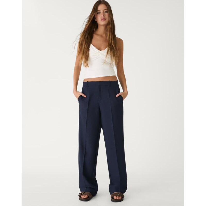 Stradivarius Smart trousers with pockets in navy blue