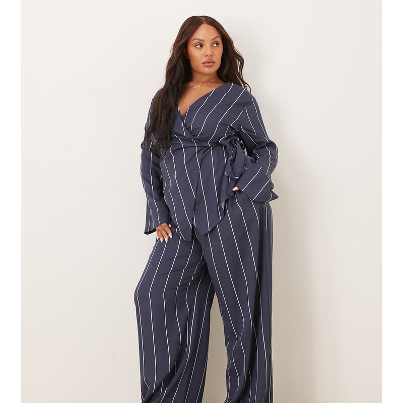 ASOS Curve ASOS DESIGN Curve wide leg trousers co-ord in blue