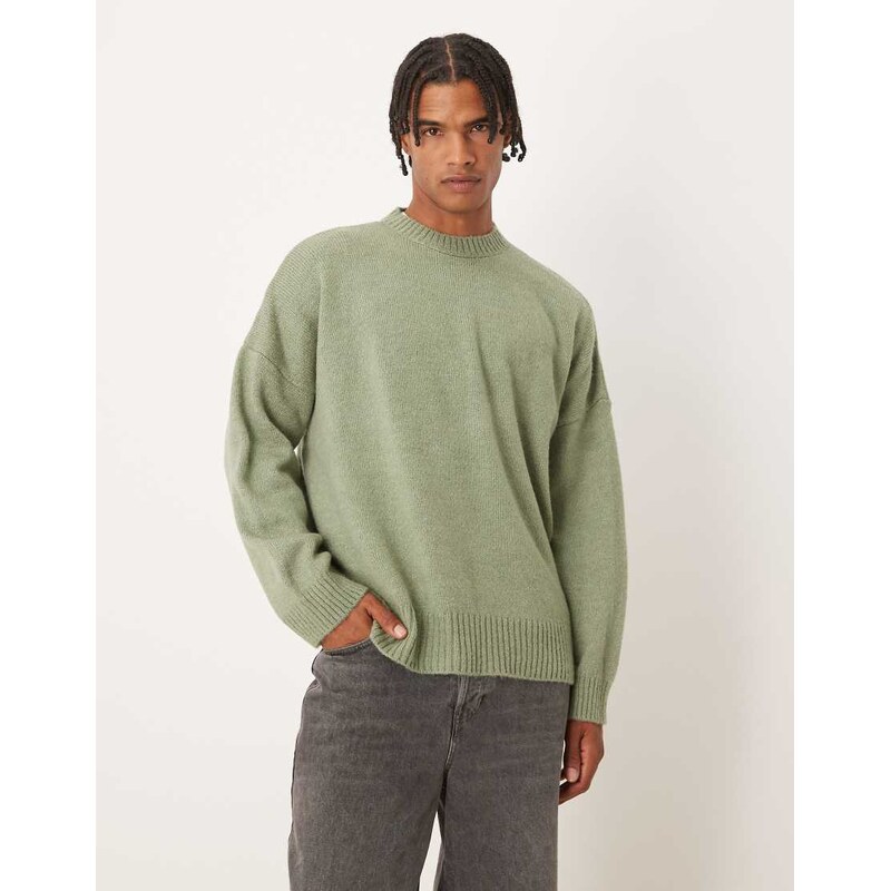 ASOS DESIGN super oversized boxy fit knitted crew neck jumper in sage green marl