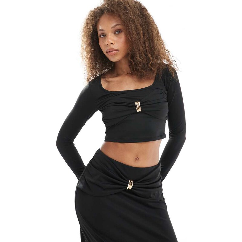 4th & Reckless scoop neck gathered gold hardware detail long sleeve 108077939
