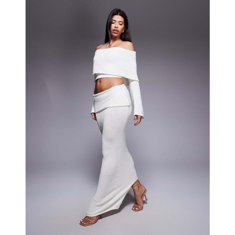 Wanderdoll Yasmin boucle knit dramatic foldover maxi skirt co-ord in 115512732