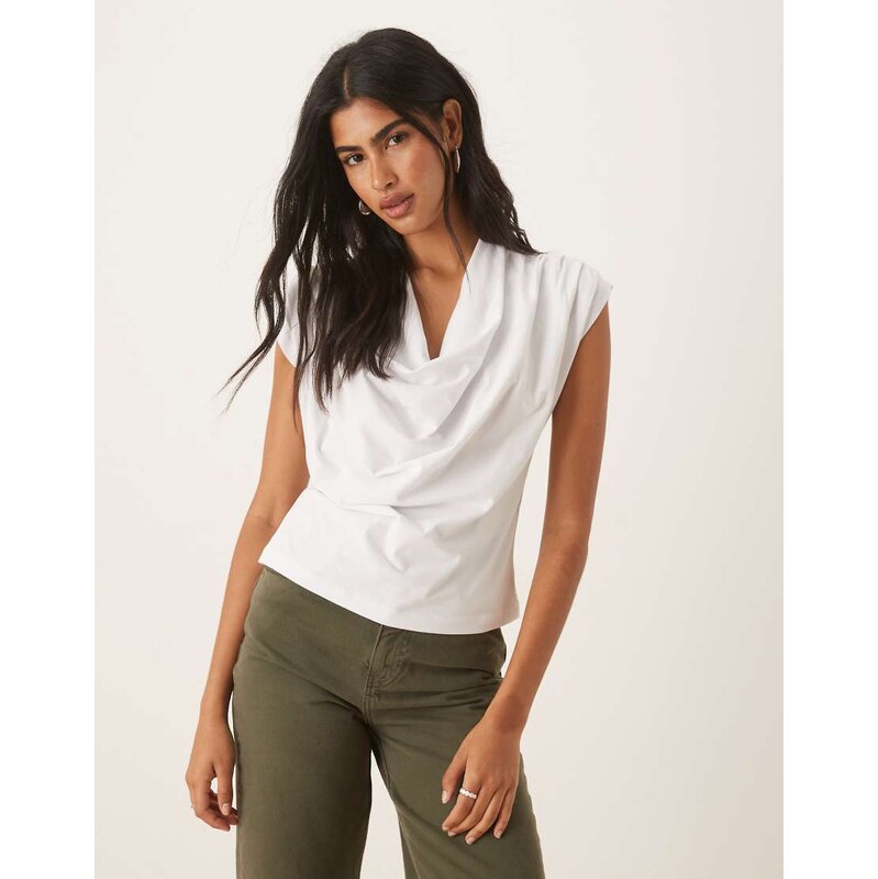 ASOS DESIGN cowl drape detail tee in white