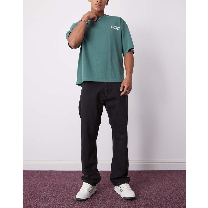 Weekday Space relaxed fit straight leg jeans in tuned black