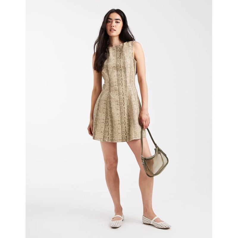 Pieces sleeveless denim mini dress in snake print-Multi 107743955