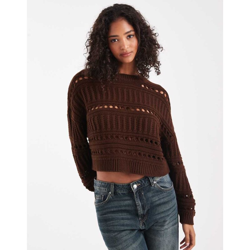 Miss Selfridge textured jumper in chocolate-Brown 109350768