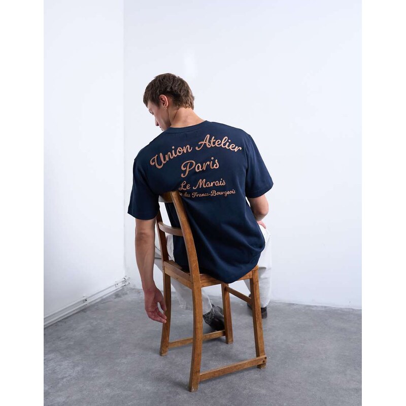 Topman relaxed fit t-shirt with Union Atelier embroidery in navy
