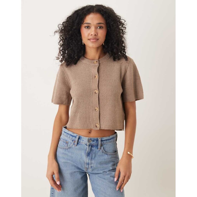 Brave Soul short sleeve cardigan in mocha brown