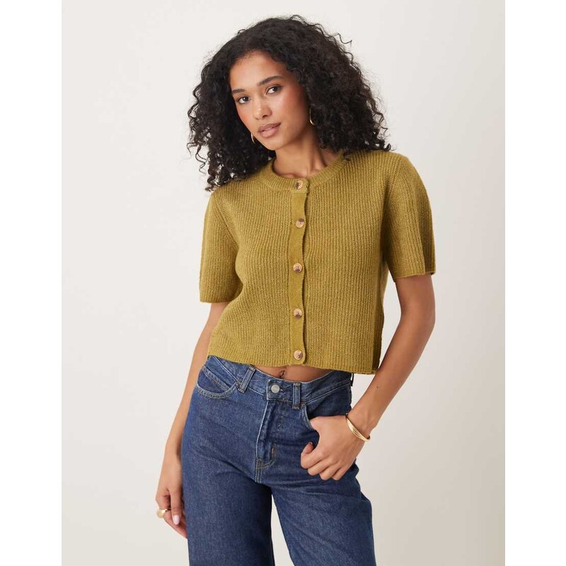 Brave Soul short sleeve cardigan in olive green 107743928
