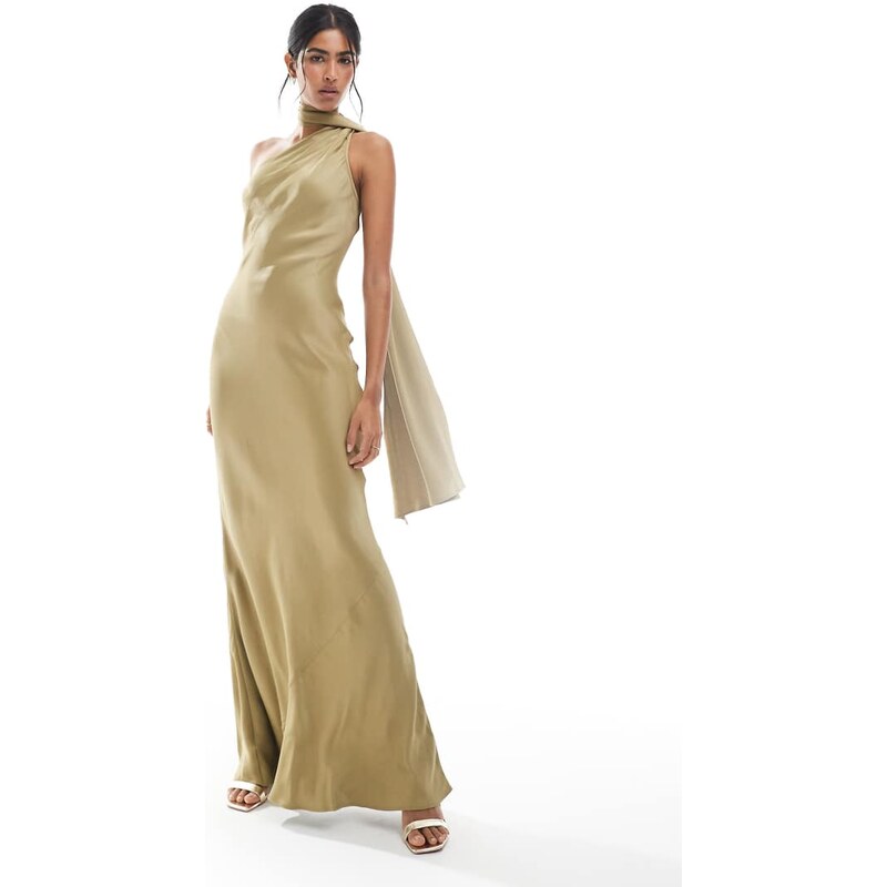 Maids to Measure Bridesmaid one shoulder scarf maxi dress in