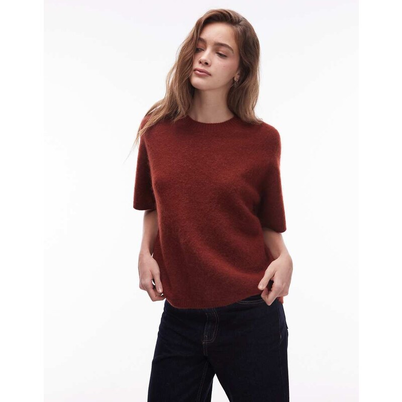 ARKET alpaca and wool blend short sleeve sweater in rust brown-Orange 113262879