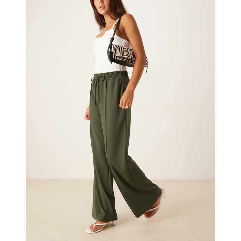 Vila pintuck wide leg trousers in deep khaki green