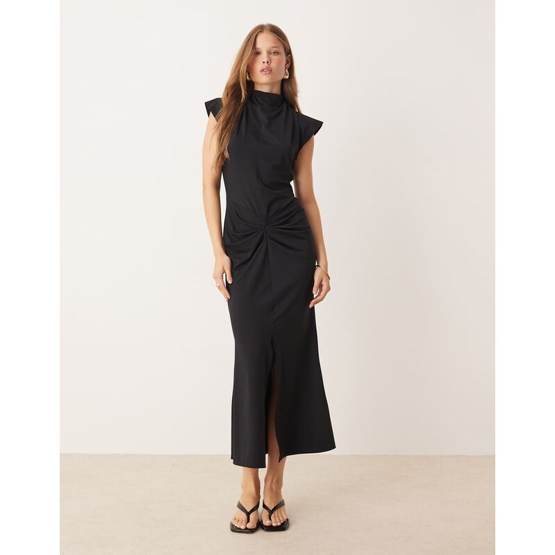 ASOS DESIGN premium drape front midi dress-Black