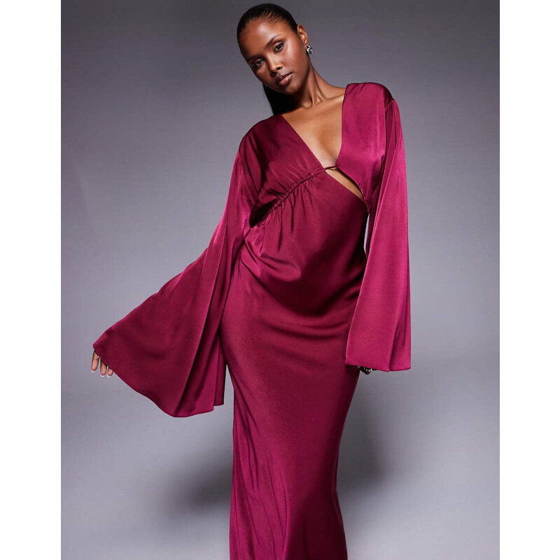 ASOS DESIGN satin asymmetric neckline long sleeve maxi dress
