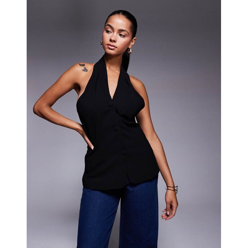 River Island halterneck waistcoat in black