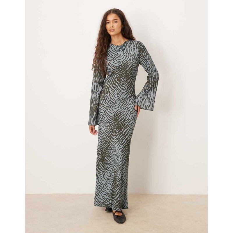 ASOS DESIGN slash neck maxi dress in animal print-Multi