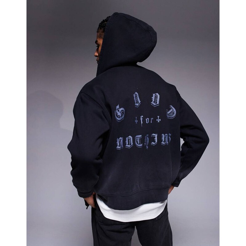 Good For Nothing oversized zip through hoodie in black with