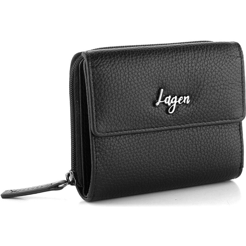 Lagen Dámská kožená peněženka se zipovou kapsou black LG003