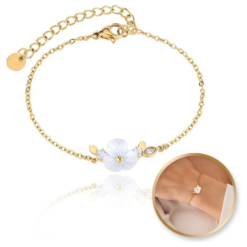 Flamenco Mystique Pozlacený náramek z chirurgické oceli 14k se bílým 107763948