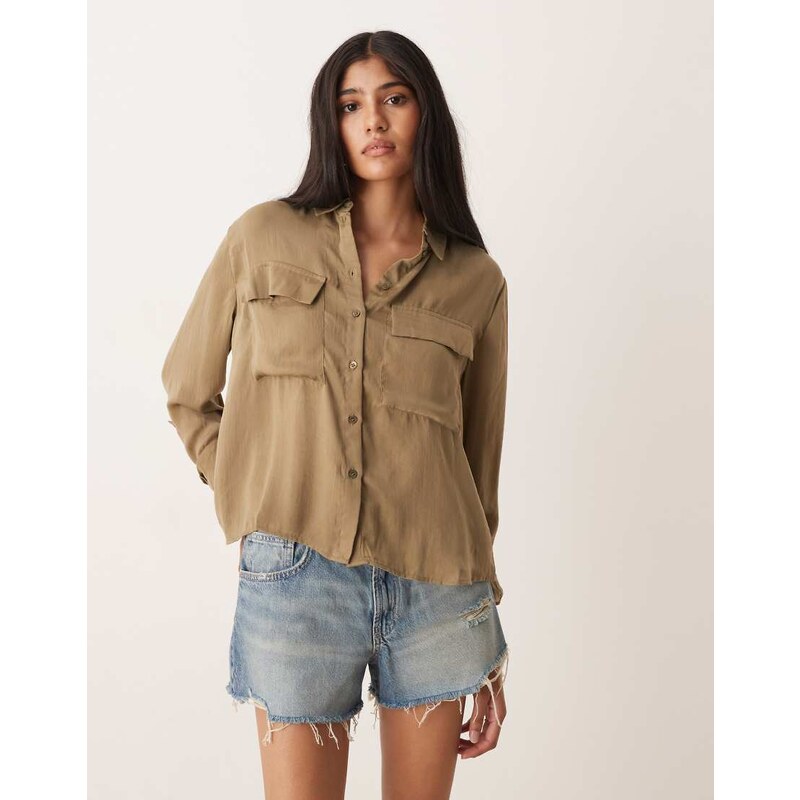AWARE utility style long sleeve shirt with fold up cuff detail