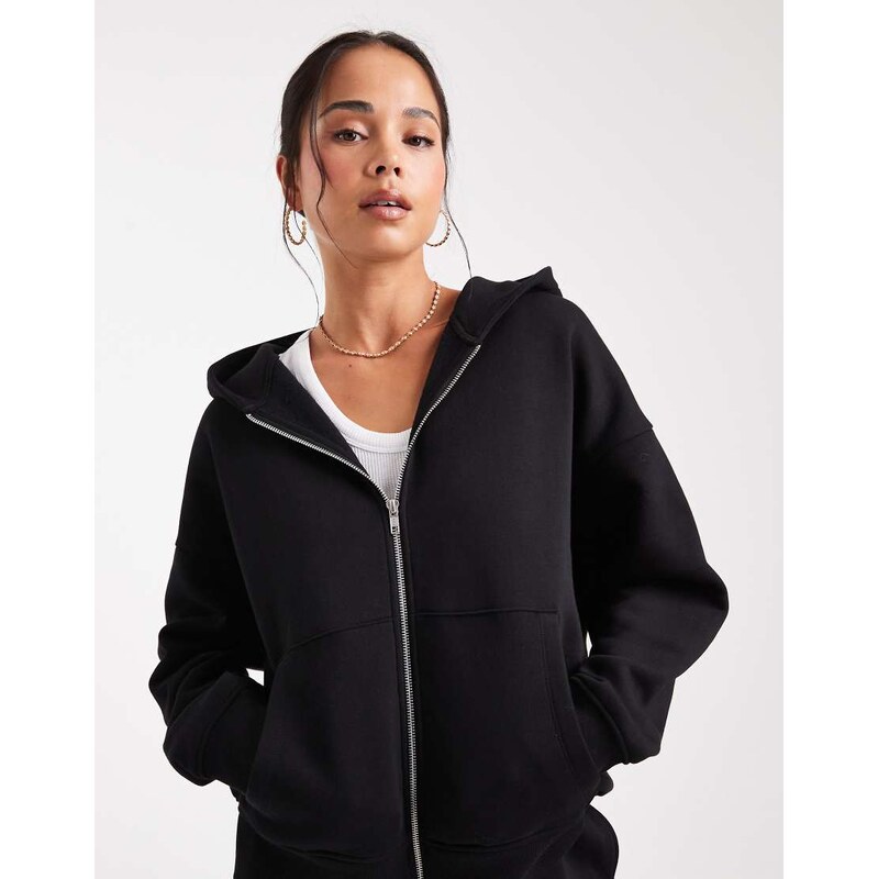 ASOS DESIGN oversized zip through brushback hoodie in black 107765367
