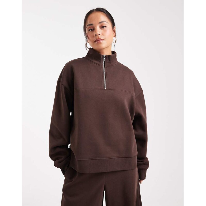 ASOS DESIGN half zip brushback sweatshirt in chocolate-Brown 107765366