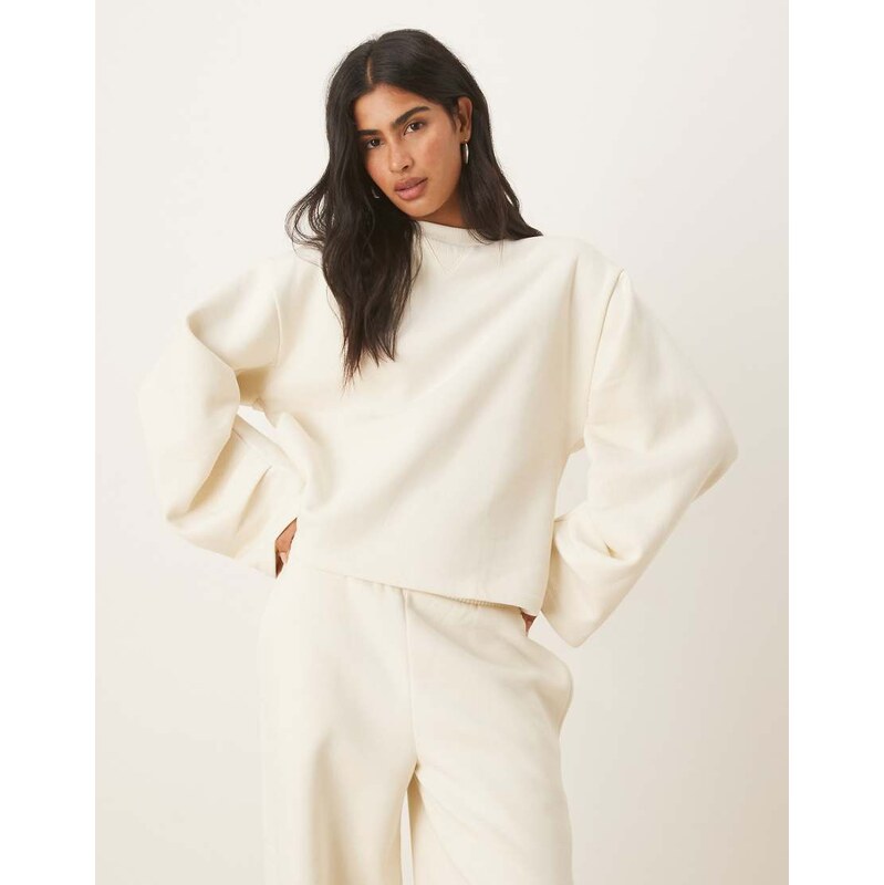 ASOS DESIGN oversized brushback sweat with ruched sleeve detail in 107765171