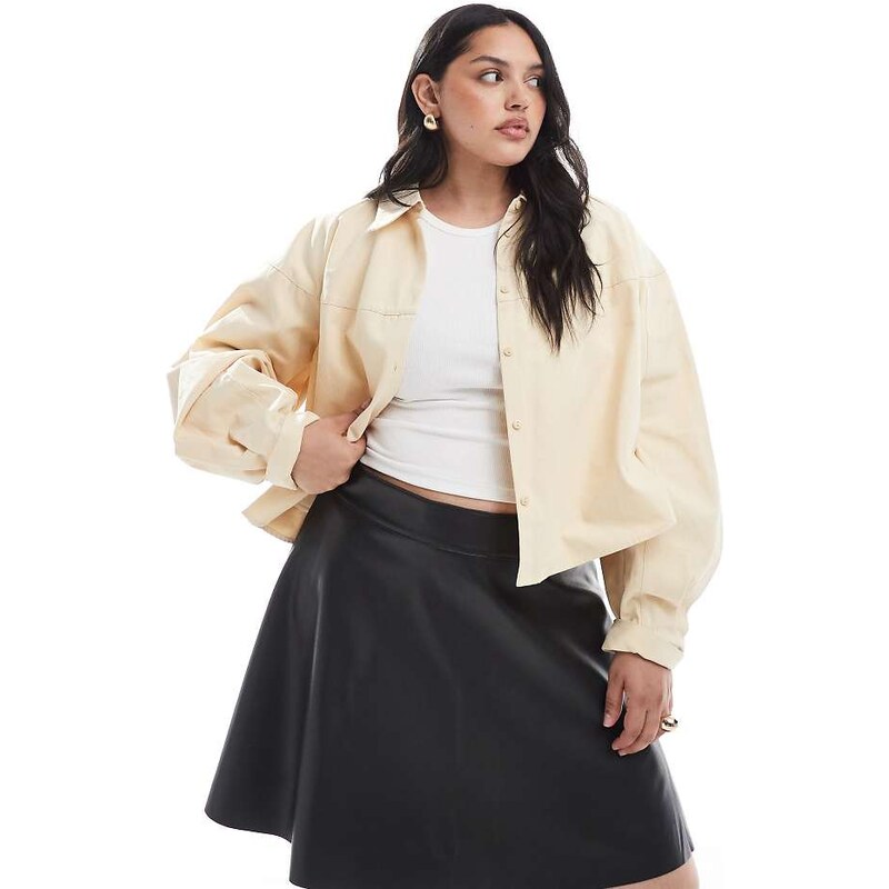 Noisy May Curve high waist faux leather skater skirt in black 107765177