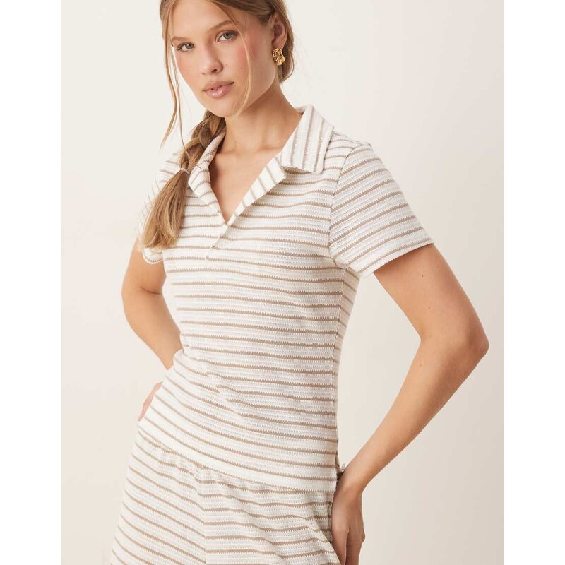 ASOS DESIGN co-ord knitted stripe shrunken rugby top co-ord in white 107765179