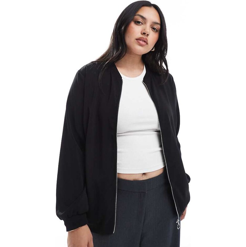 Vero Moda Curve oversized bomber jacket in black 107777424
