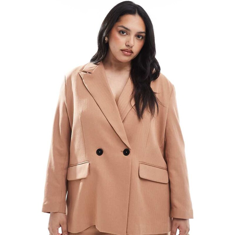Vero Moda Curve tailored herringbone co-ord blazer in mocha-Brown 110196466