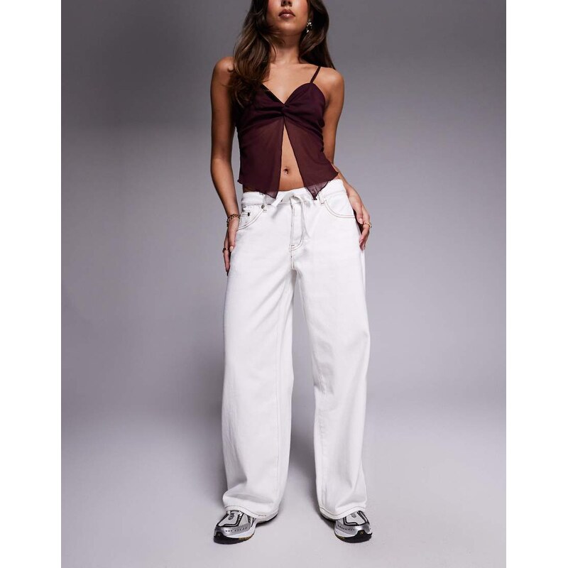 Liquor N Poker baggy jeans with tie front detail in ecru-White 115691593