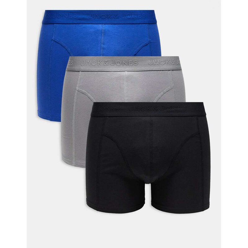 Jack & Jones 3 pack trunks in black and blue-Navy