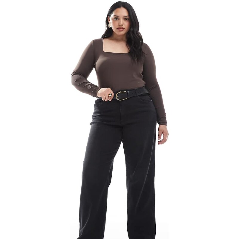 ONLY Curve Snow high waist wide leg jeans in washed black