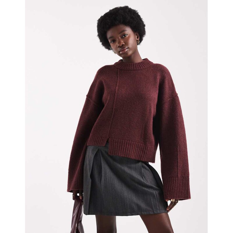 ASOS DESIGN crew neck jumper with seam front detail and stepped hem in 107771074