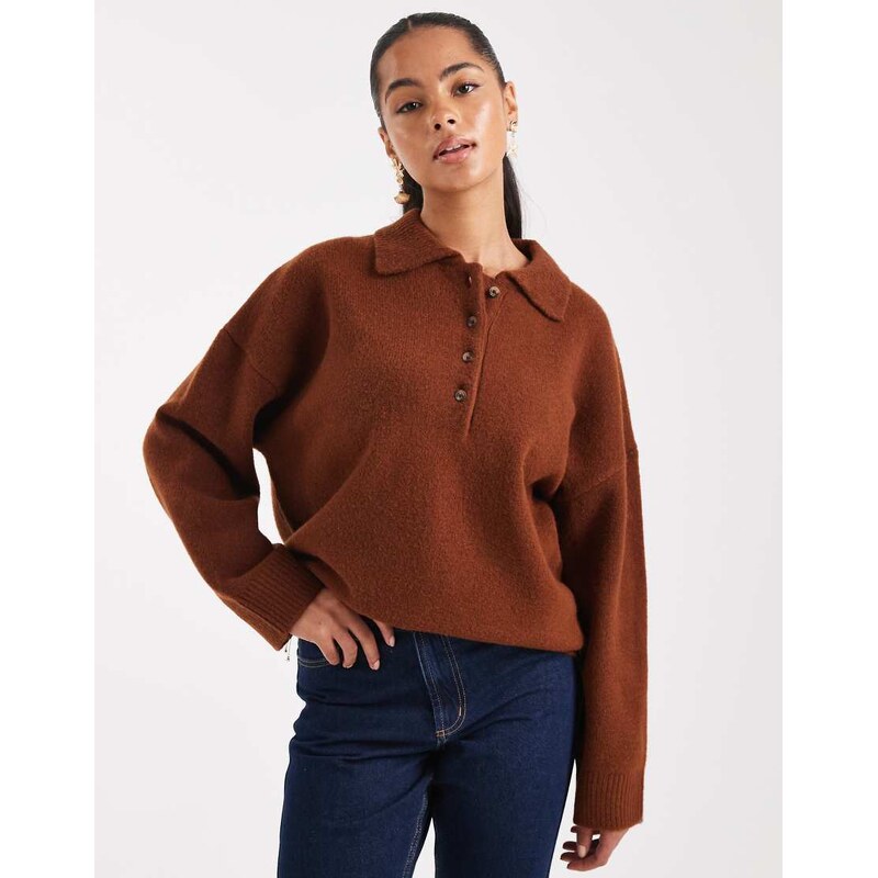 ASOS DESIGN knitted compact rugby shirt in rust-Auburn