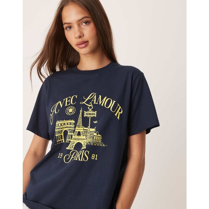 ASOS DESIGN regular fit t-shirt with L'amour Paris graphic in navy