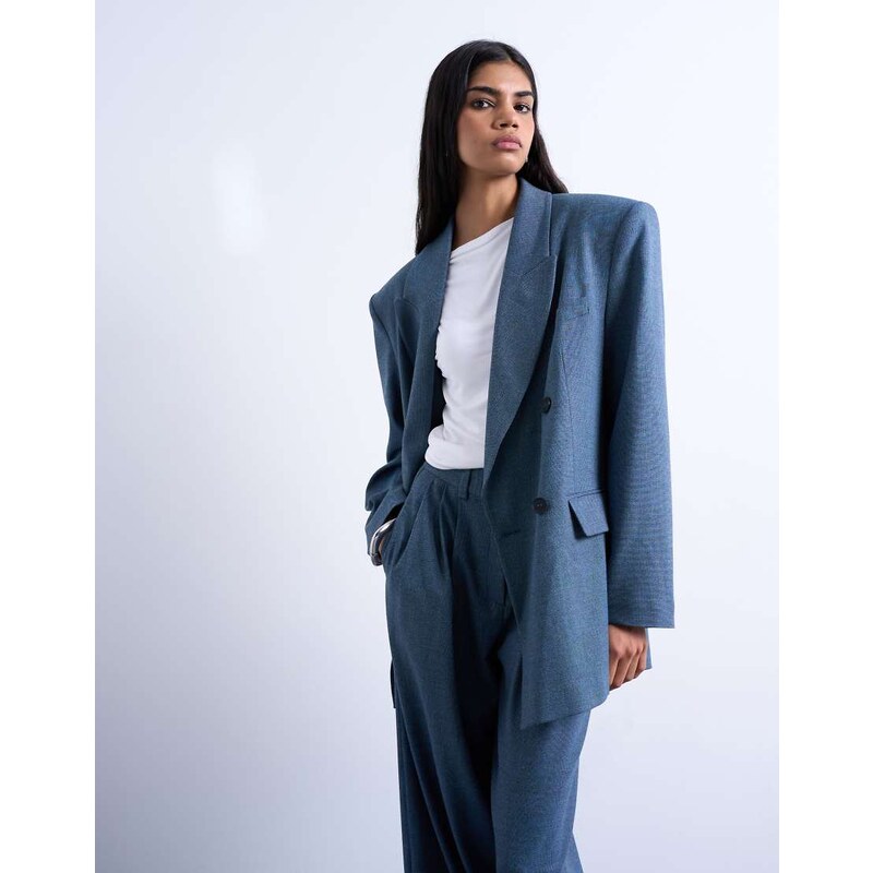 Topshop 80s double breasted oversized suit blazer in navy 108389056