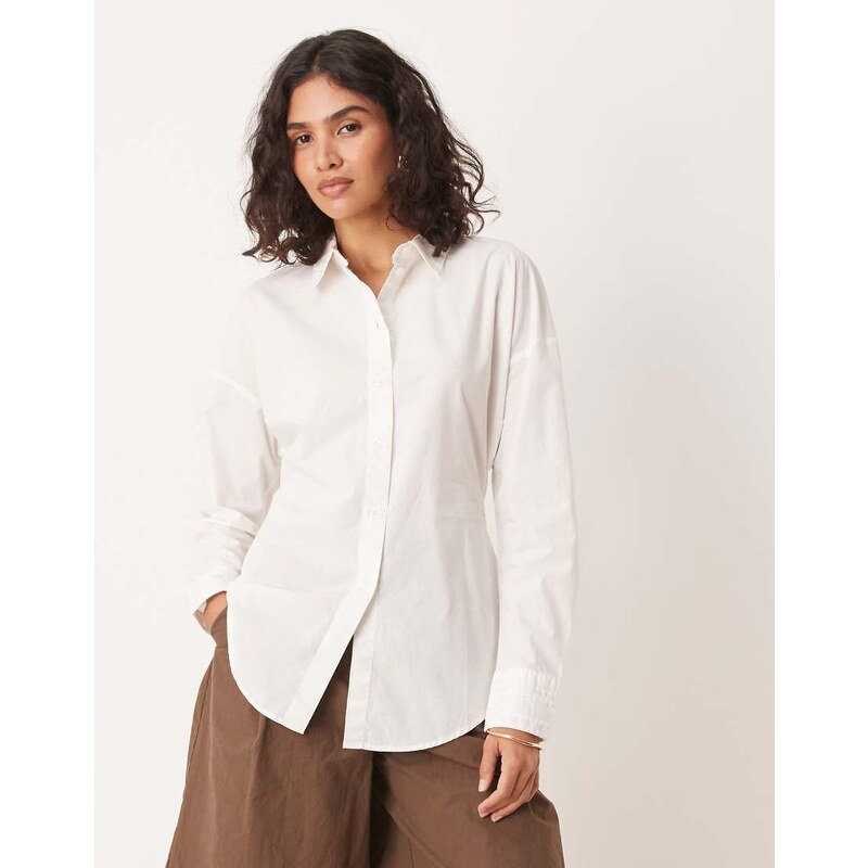 AWARE cinched in waist shirt with elastic side detail in white