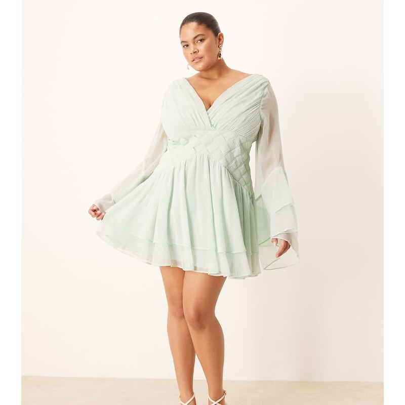ASOS Curve ASOS DESIGN Curve long sleeve volume mini dress with 114800643