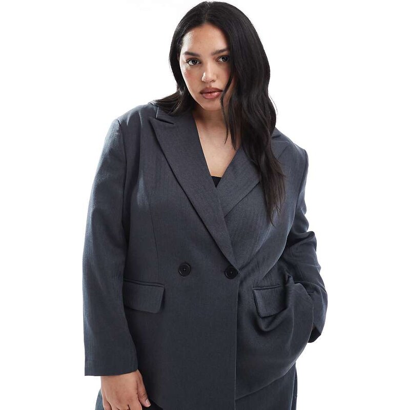 Vero Moda Curve tailored herringbone co-ord blazer in dark grey 108039181