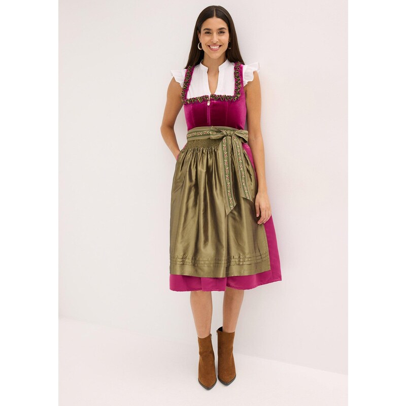 bonprix Kroj Dirndl se sametem, v délce midi (2dílná souprava) fialová 107770366