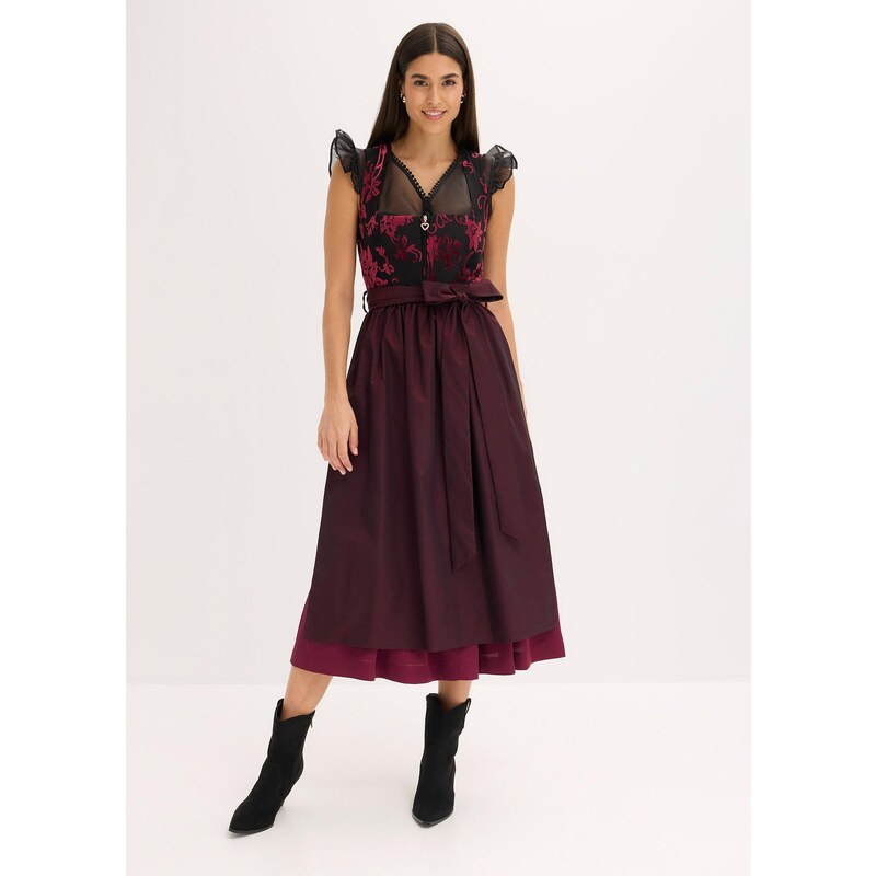 bonprix Kroj ve stylu dirndl se sametem, v délce midi (2dílná souprava 48649604