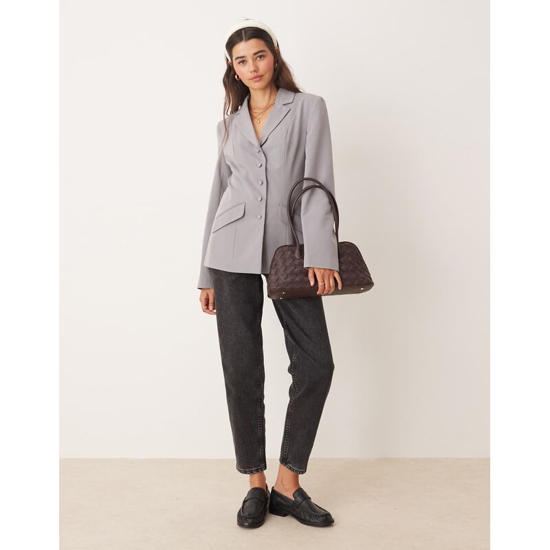 Miss Selfridge button through cinch blazer in grey 107831960