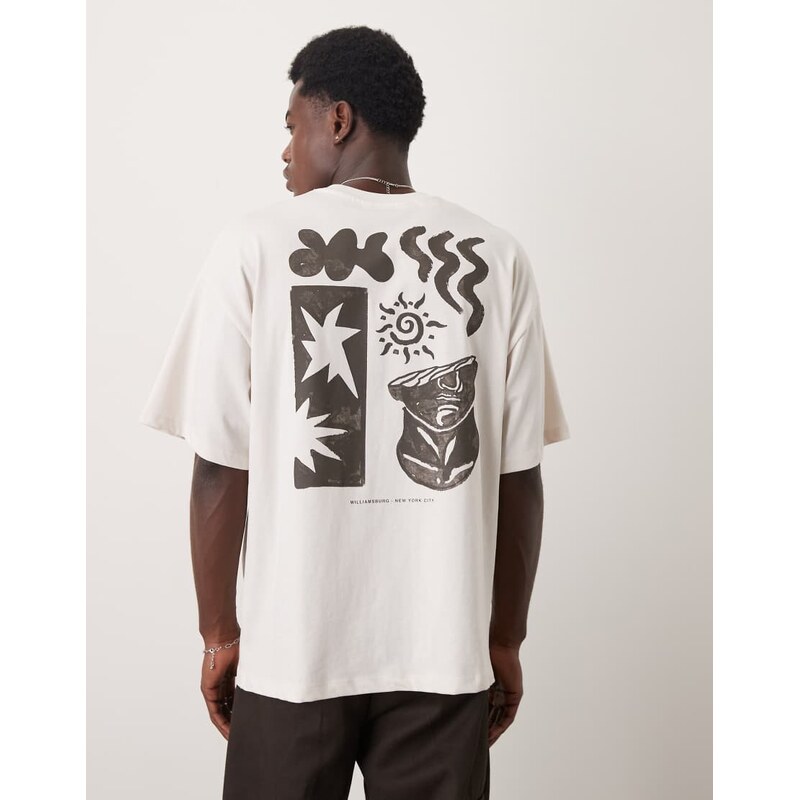 Selected heavyweight oversized t-shirt with art back print in