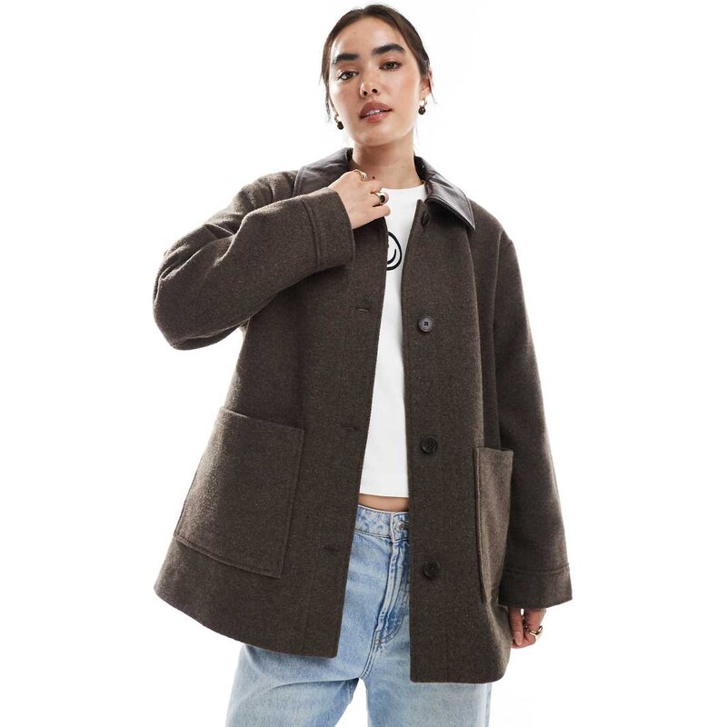 ASOS DESIGN leather look collar formal jacket with quilt lining
