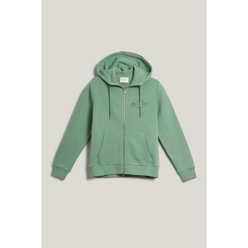 MIKINA GANT REG TONAL SHIELD ZIP HOODIE KALAMATA GREEN