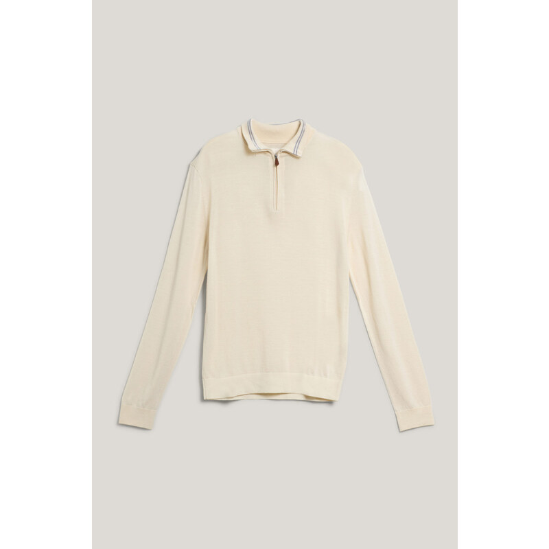 SVETR GANT EXTRAFINE MERINO WOOL HALF ZIP IVORY WHITE