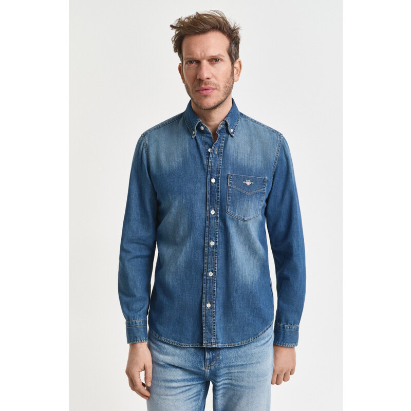 KOŠILE GANT REG DENIM SHIRT MID BLUE WORN IN