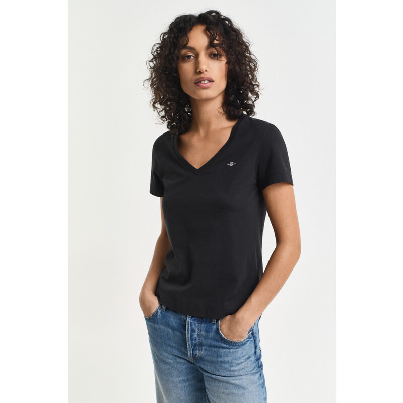 TRIČKO GANT REG SHIELD SS V-NECK T-SHIRT BLACK 107774590
