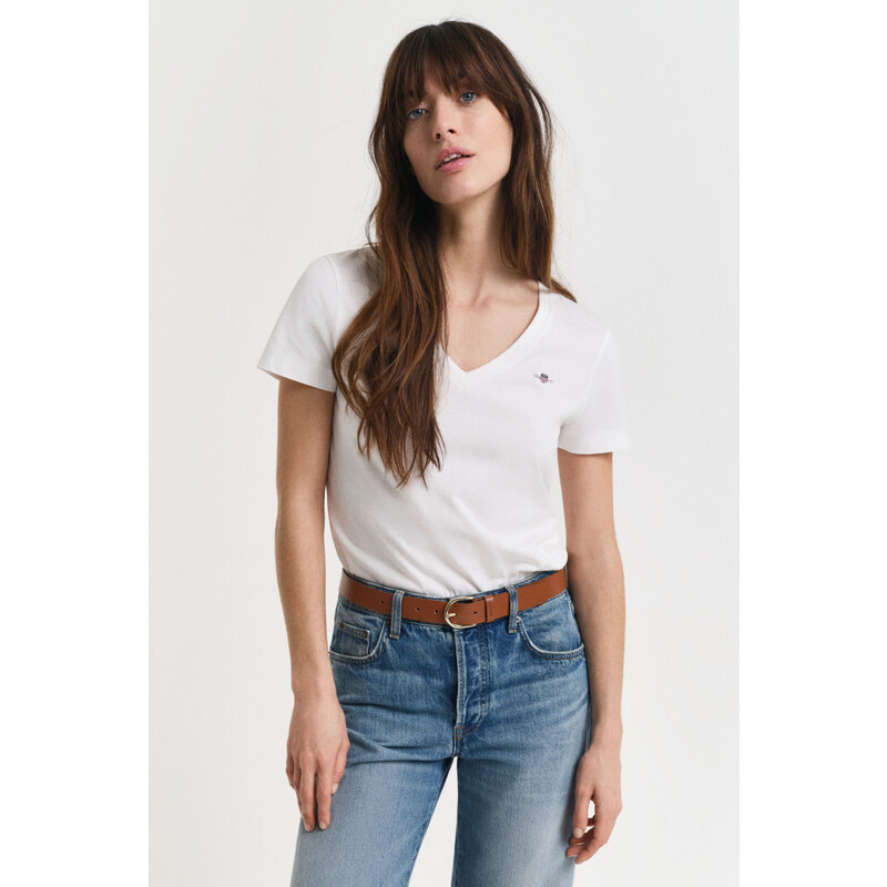 TRIČKO GANT REG SHIELD SS V-NECK T-SHIRT WHITE